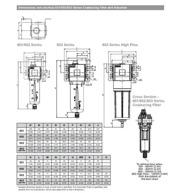 G651AFDN2JA000C NUMATICS/AVENTICS COALESCING FILTER<BR>651 SERIES 1/4" G, 0.3MIC, PB, NC AD